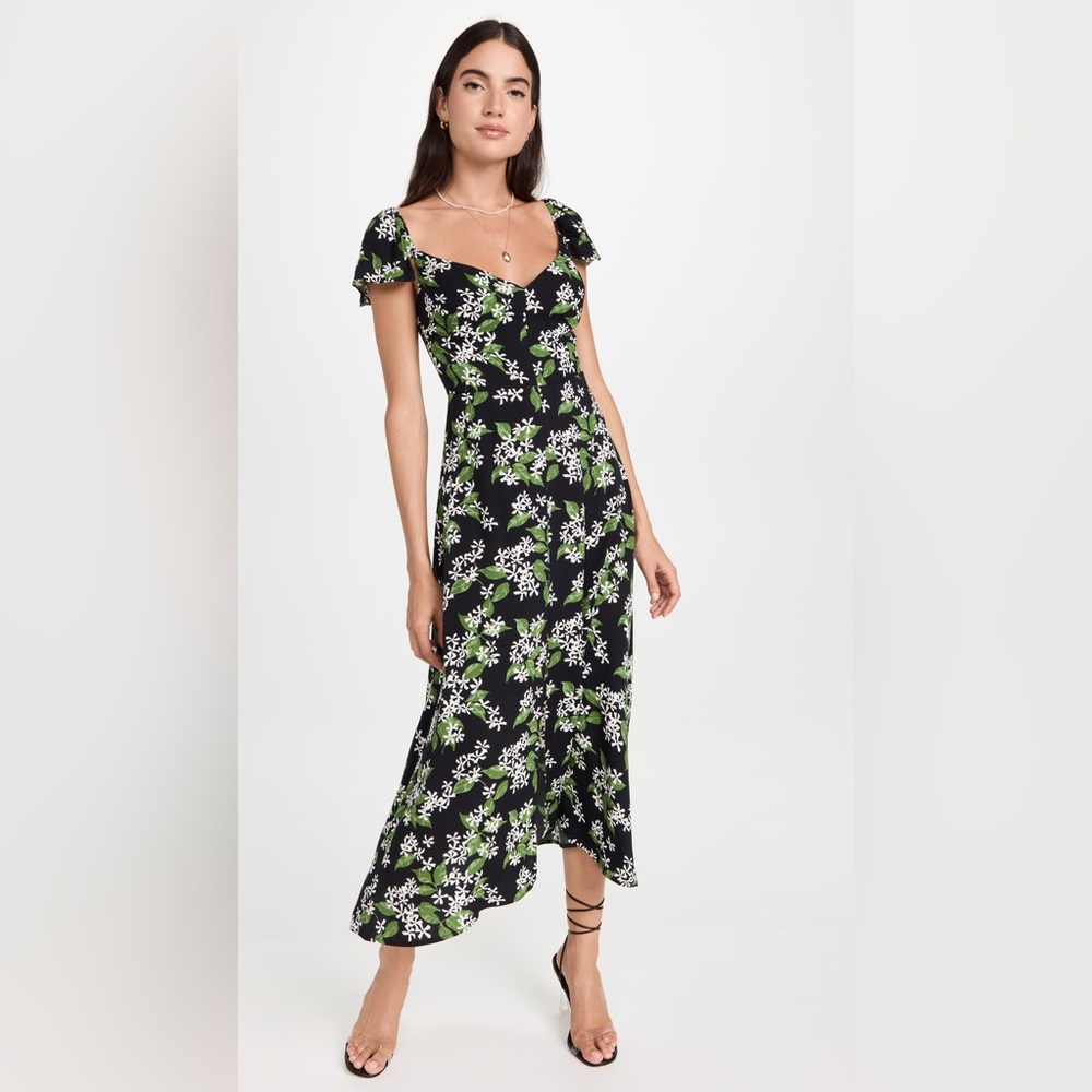 Reformation Baxley Floral Print Flutter Sleeve Midi Dress